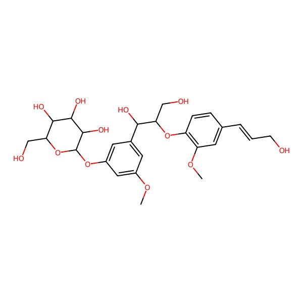 2D Structure of (2S,3R,4S,5S,6R)-2-[3-[(1S,2S)-1,3-dihydroxy-2-[4-[(E)-3-hydroxyprop-1-enyl]-2-methoxyphenoxy]propyl]-5-methoxyphenoxy]-6-(hydroxymethyl)oxane-3,4,5-triol