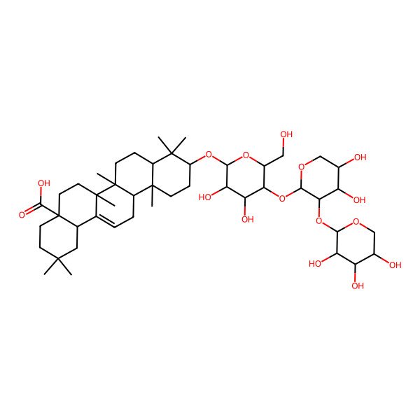 2D Structure of (4aS,6aR,6aS,6bR,8aR,10S,12aR,14bR)-10-[(2R,3R,4R,5S,6R)-5-[(2S,3R,4S,5S)-4,5-dihydroxy-3-[(2S,3R,4S,5S)-3,4,5-trihydroxyoxan-2-yl]oxyoxan-2-yl]oxy-3,4-dihydroxy-6-(hydroxymethyl)oxan-2-yl]oxy-2,2,6a,6b,9,9,12a-heptamethyl-1,3,4,5,6,6a,7,8,8a,10,11,12,13,14b-tetradecahydropicene-4a-carboxylic acid