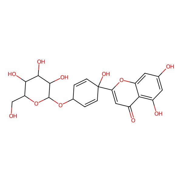2D Structure of 5,7-Dihydroxy-2-[1-hydroxy-4-[3,4,5-trihydroxy-6-(hydroxymethyl)oxan-2-yl]oxycyclohexa-2,5-dien-1-yl]chromen-4-one