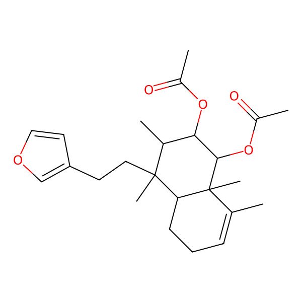 2D Structure of [(1R,2R,3S,4R,4aR,8aR)-1-acetyloxy-4-[2-(furan-3-yl)ethyl]-3,4,8,8a-tetramethyl-1,2,3,4a,5,6-hexahydronaphthalen-2-yl] acetate