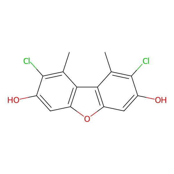 2D Structure of 2,8-Dichloro-3,7-dihydroxy-1,9-dimethyldibenzofuran
