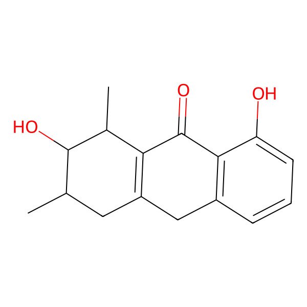 2D Structure of 2,8-dihydroxy-1,3-dimethyl-2,3,4,10-tetrahydro-1H-anthracen-9-one