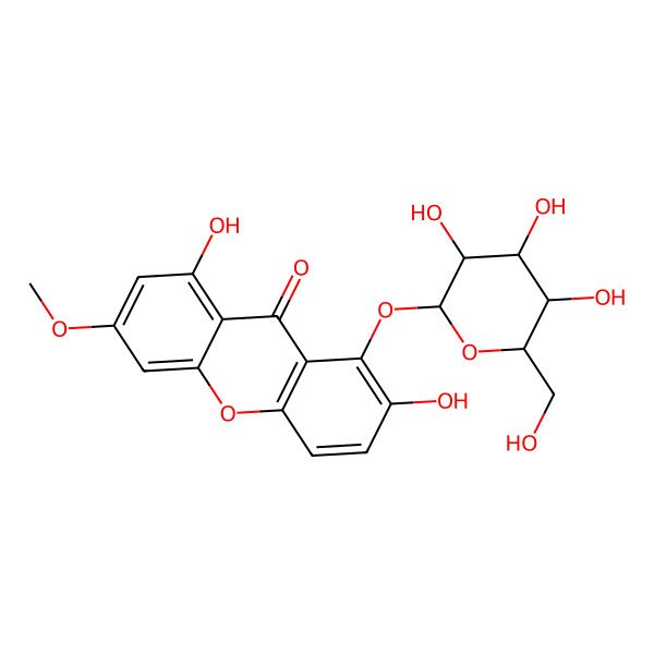 2D Structure of 2,8-Dihydroxy-6-methoxy-1-[3,4,5-trihydroxy-6-(hydroxymethyl)oxan-2-yl]oxyxanthen-9-one