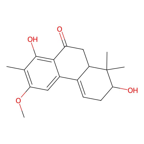 2D Structure of 2,8-Dihydroxy-6-methoxy-1,1,7-trimethyl-2,3,10,10a-tetrahydrophenanthren-9-one 2D Structure of 2,8-Dihydroxy-6-methoxy-1,1,7-trimethyl-2,3,10,10a-tetrahydrophenanthren-9-one