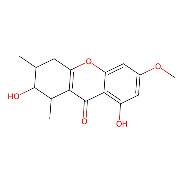 2D Structure of 2,8-Dihydroxy-6-methoxy-1,3-dimethyl-1,2,3,4-tetrahydroxanthen-9-one