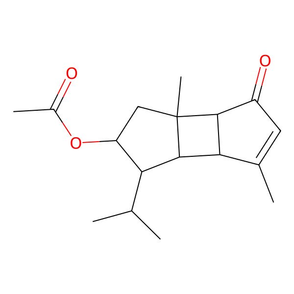 2D Structure of (2,8-Dimethyl-10-oxo-5-propan-2-yl-4-tricyclo[5.3.0.02,6]dec-8-enyl) acetate