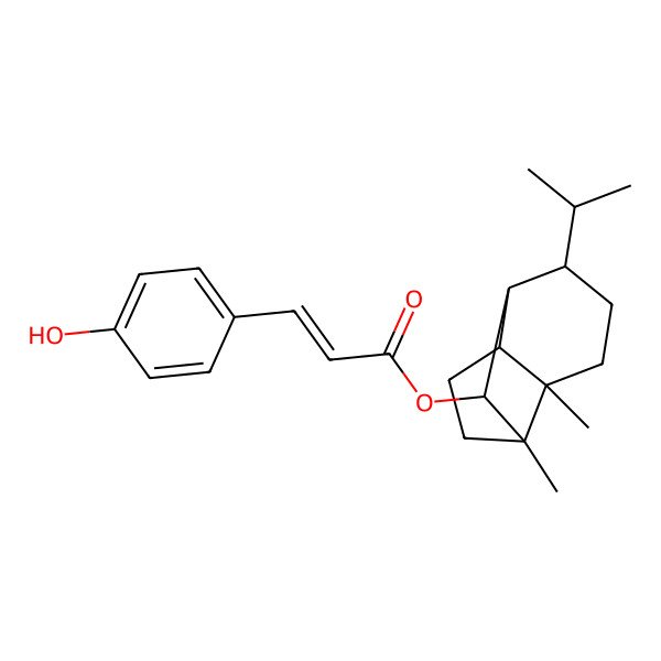 2D Structure of (2,8-Dimethyl-5-propan-2-yl-7-tricyclo[4.4.0.02,8]decanyl) 3-(4-hydroxyphenyl)prop-2-enoate