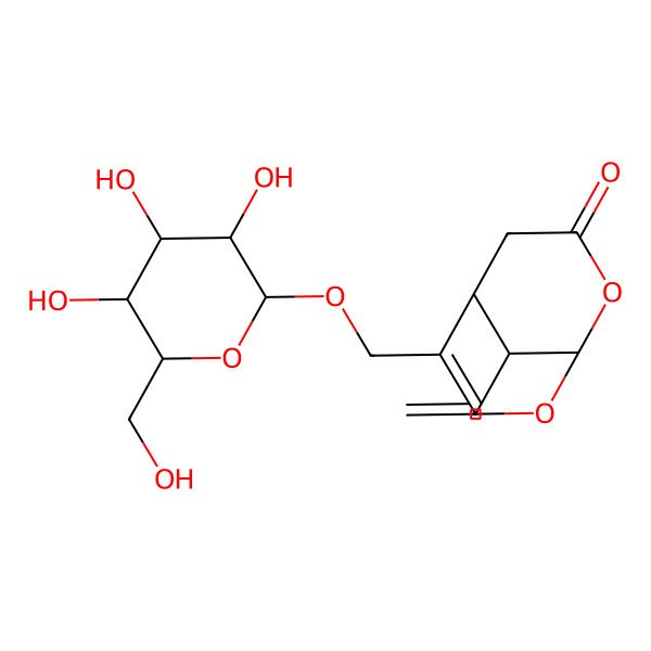 2D Structure of 2,8-Dioxabicyclo[3.3.1]non-6-en-3-one, 9-ethenyl-6-[(beta-D-glucopyranosyloxy)methyl]-, (1R,5S,9R)-