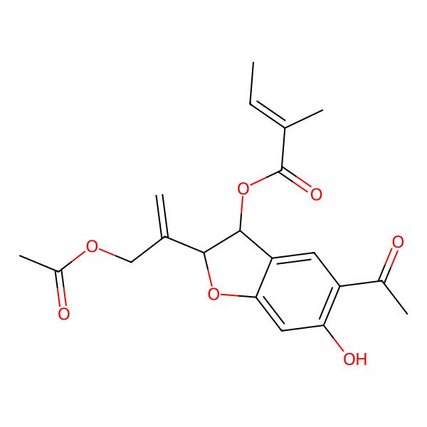 2D Structure of [5-Acetyl-2-(3-acetyloxyprop-1-en-2-yl)-6-hydroxy-2,3-dihydro-1-benzofuran-3-yl] 2-methylbut-2-enoate