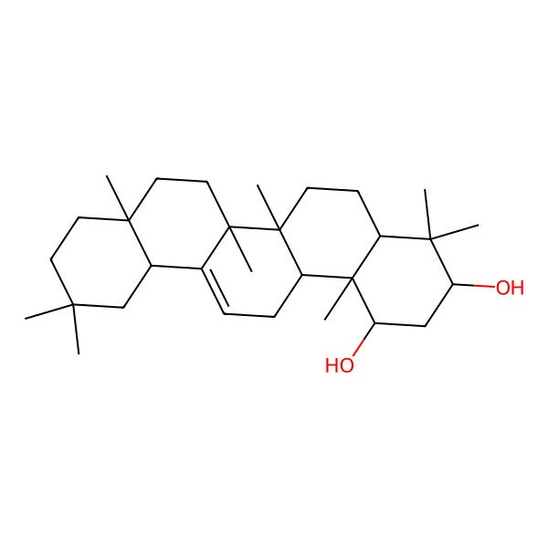 2D Structure of (1S,3S,4aS,6aR,6bS,8aR,12aR,14aS,14bR)-4,4,6a,6b,8a,11,11,14b-octamethyl-1,2,3,4a,5,6,7,8,9,10,12,12a,14,14a-tetradecahydropicene-1,3-diol 2D Structure of (1S,3S,4aS,6aR,6bS,8aR,12aR,14aS,14bR)-4,4,6a,6b,8a,11,11,14b-octamethyl-1,2,3,4a,5,6,7,8,9,10,12,12a,14,14a-tetradecahydropicene-1,3-diol