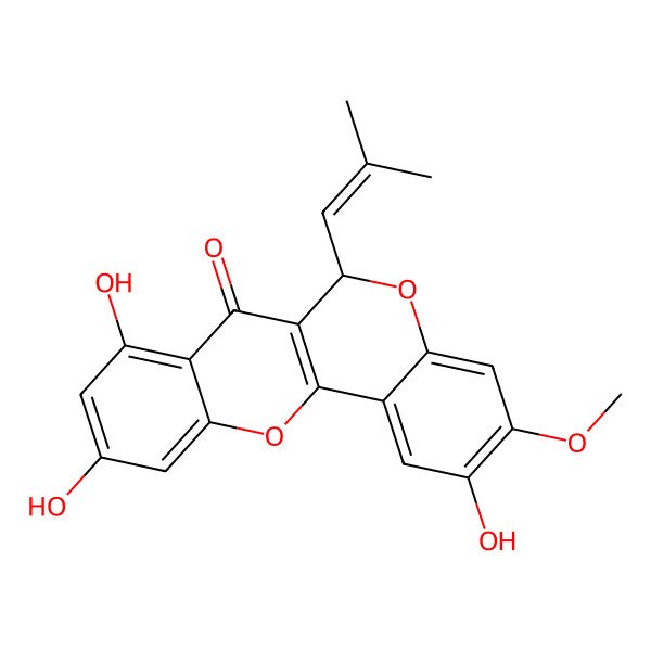 2D Structure of 2,8,10-trihydroxy-3-methoxy-6-(2-methylprop-1-enyl)-6H-chromeno[4,3-b]chromen-7-one