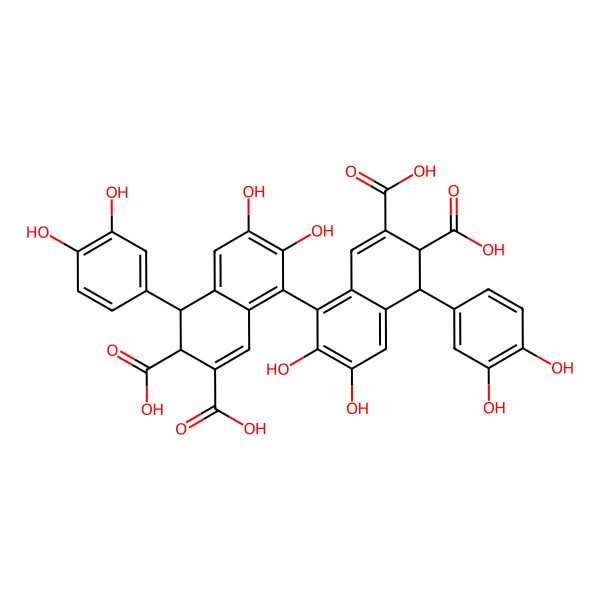 2D Structure of (1S,2R)-5-[(5R,6S)-6,7-dicarboxy-5-(3,4-dihydroxyphenyl)-2,3-dihydroxy-5,6-dihydronaphthalen-1-yl]-1-(3,4-dihydroxyphenyl)-6,7-dihydroxy-1,2-dihydronaphthalene-2,3-dicarboxylic acid