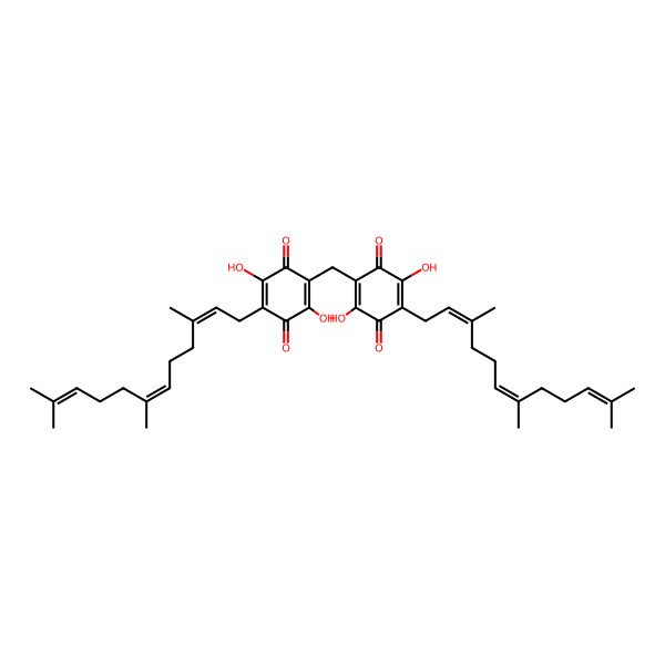 2D Structure of 2-[[2,5-dihydroxy-3,6-dioxo-4-[(2E,6E)-3,7,11-trimethyldodeca-2,6,10-trienyl]cyclohexa-1,4-dien-1-yl]methyl]-3,6-dihydroxy-5-[(2E,6E)-3,7,11-trimethyldodeca-2,6,10-trienyl]cyclohexa-2,5-diene-1,4-dione