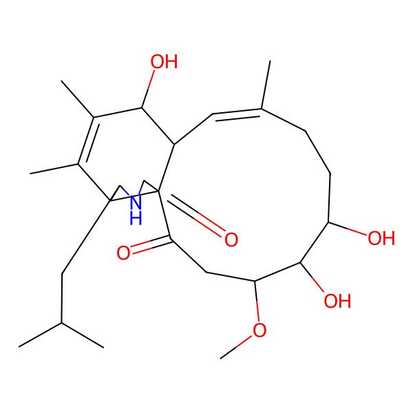 2D Structure of 5,6,12-Trihydroxy-4-methoxy-9,13,14-trimethyl-16-(2-methylpropyl)-17-azatricyclo[9.7.0.01,15]octadeca-9,13-diene-2,18-dione