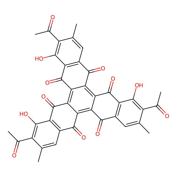 2D Structure of 2,8,15-Triacetyl-1,7,16-trihydroxy-3,9,14-trimethyltrinaphthylene-5,6,11,12,17,18-hexone