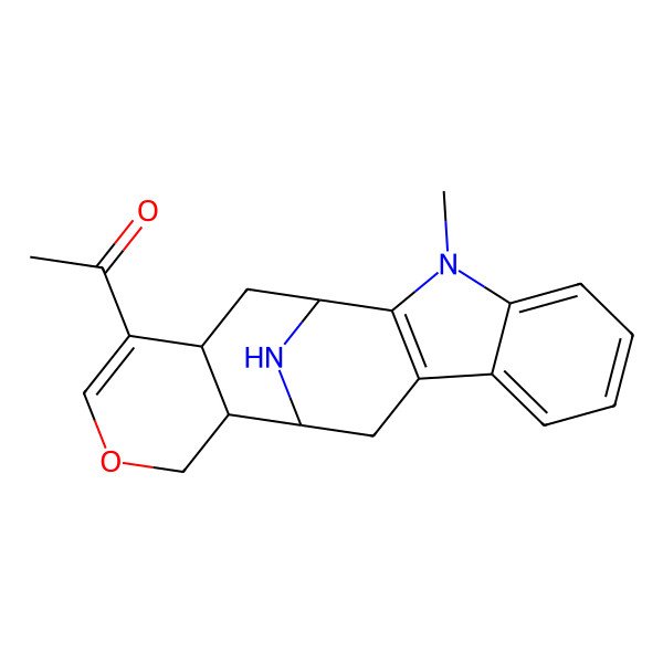 2D Structure of 1-[(1S,12S,13R,18R)-3-methyl-15-oxa-3,20-diazapentacyclo[10.7.1.02,10.04,9.013,18]icosa-2(10),4,6,8,16-pentaen-17-yl]ethanone