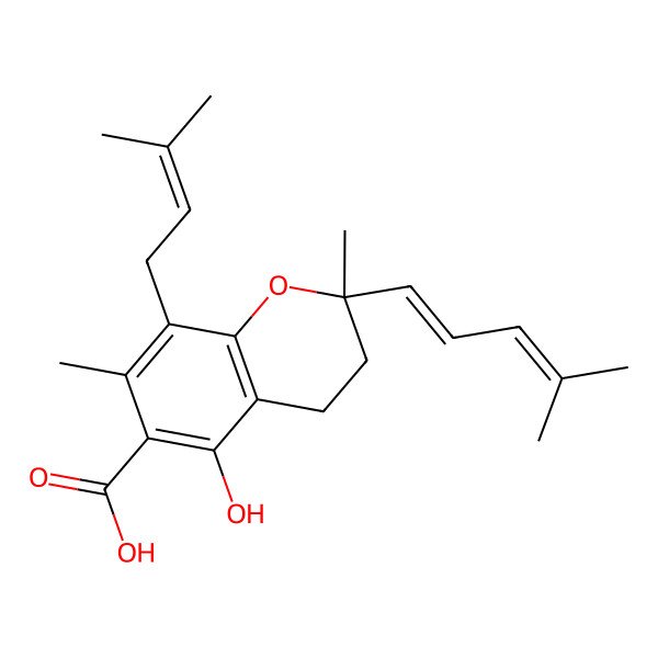 2D Structure of 5-Hydroxy-2,7-dimethyl-8-(3-methylbut-2-enyl)-2-(4-methylpenta-1,3-dienyl)-3,4-dihydrochromene-6-carboxylic acid