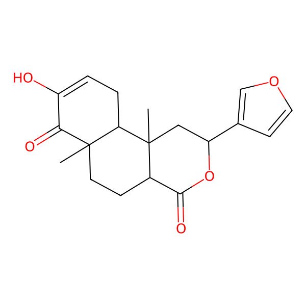 2D Structure of (2S,4aR,6aR,10aS,10bS)-2-(furan-3-yl)-8-hydroxy-6a,10b-dimethyl-2,4a,5,6,10,10a-hexahydro-1H-benzo[f]isochromene-4,7-dione
