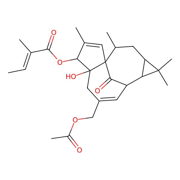 2D Structure of [(1S,4S,5R,9S,10R,12R,14R)-7-(acetyloxymethyl)-5-hydroxy-3,11,11,14-tetramethyl-15-oxo-4-tetracyclo[7.5.1.01,5.010,12]pentadeca-2,7-dienyl] (Z)-2-methylbut-2-enoate
