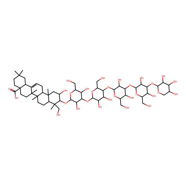 2D Structure of (4aS,6aR,6aS,6bR,8aR,9R,10R,11S,12aR,14bS)-10-[(2R,3R,4S,5R,6R)-4-[(2S,3R,4R,5R,6R)-5-[(2S,3R,4S,5S,6R)-4-[(2S,3R,4S,5S,6R)-3,5-dihydroxy-6-(hydroxymethyl)-4-[(2S,3R,4S,5R)-3,4,5-trihydroxyoxan-2-yl]oxyoxan-2-yl]oxy-3,5-dihydroxy-6-(hydroxymethyl)oxan-2-yl]oxy-3,4-dihydroxy-6-(hydroxymethyl)oxan-2-yl]oxy-3,5-dihydroxy-6-(hydroxymethyl)oxan-2-yl]oxy-11-hydroxy-9-(hydroxymethyl)-2,2,6a,6b,9,12a-hexamethyl-1,3,4,5,6,6a,7,8,8a,10,11,12,13,14b-tetradecahydropicene-4a-carboxylic acid