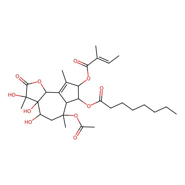 2D Structure of [6-Acetyloxy-3,3a,4-trihydroxy-3,6,9-trimethyl-8-(2-methylbut-2-enoyloxy)-2-oxo-4,5,6a,7,8,9b-hexahydroazuleno[4,5-b]furan-7-yl] octanoate