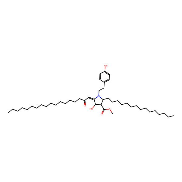 2D Structure of methyl (2S,3S,4R,5E)-4-hydroxy-1-[2-(4-hydroxyphenyl)ethyl]-5-(2-oxooctadecylidene)-2-pentadecylpyrrolidine-3-carboxylate