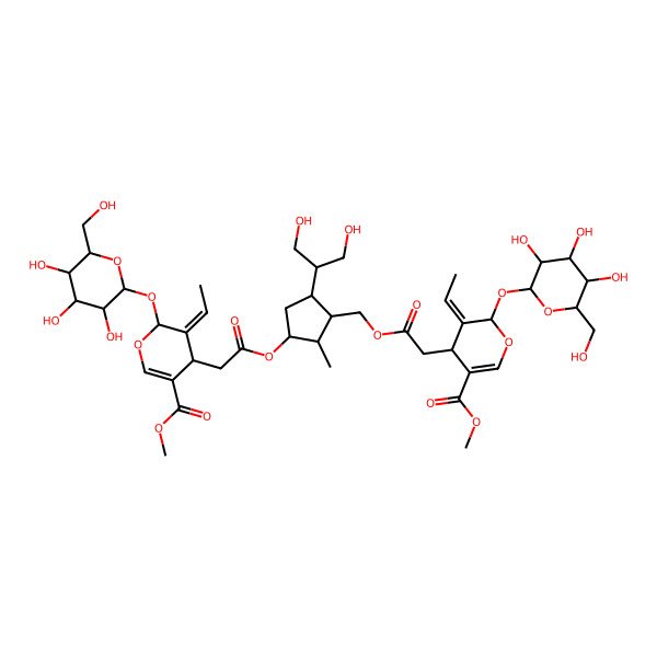 2D Structure of methyl 4-[2-[[5-(1,3-dihydroxypropan-2-yl)-3-[2-[3-ethylidene-5-methoxycarbonyl-2-[3,4,5-trihydroxy-6-(hydroxymethyl)oxan-2-yl]oxy-4H-pyran-4-yl]acetyl]oxy-2-methylcyclopentyl]methoxy]-2-oxoethyl]-5-ethylidene-6-[3,4,5-trihydroxy-6-(hydroxymethyl)oxan-2-yl]oxy-4H-pyran-3-carboxylate