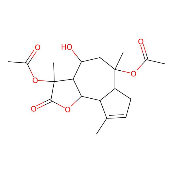 2D Structure of (3-acetyloxy-4-hydroxy-3,6,9-trimethyl-2-oxo-4,5,6a,7,9a,9b-hexahydro-3aH-azuleno[4,5-b]furan-6-yl) acetate