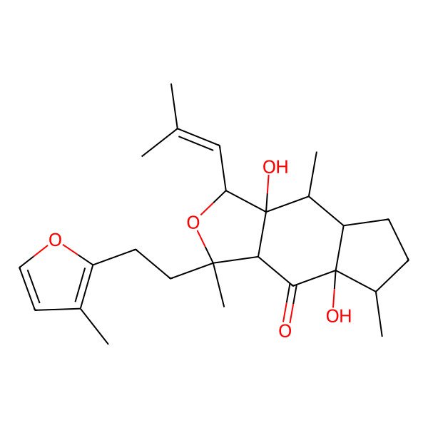 2D Structure of (1R,3S,3aS,4R,4aR,7R,7aS,8aS)-3a,7a-dihydroxy-1,4,7-trimethyl-1-[2-(3-methylfuran-2-yl)ethyl]-3-(2-methylprop-1-enyl)-4,4a,5,6,7,8a-hexahydro-3H-cyclopenta[f][2]benzofuran-8-one