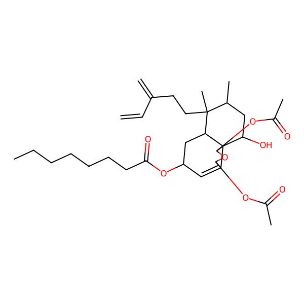 2D Structure of [(1S,3R,5R,6aS,7R,8R,10S,10aS)-1,3-diacetyloxy-10-hydroxy-7,8-dimethyl-7-(3-methylidenepent-4-enyl)-1,3,5,6,6a,8,9,10-octahydrobenzo[d][2]benzofuran-5-yl] octanoate