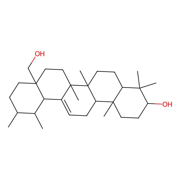 2D Structure of (3S,4aR,6aR,6bS,8aS,11R,12S,12aR,14aR,14bR)-8a-(hydroxymethyl)-4,4,6a,6b,11,12,14b-heptamethyl-2,3,4a,5,6,7,8,9,10,11,12,12a,14,14a-tetradecahydro-1H-picen-3-ol
