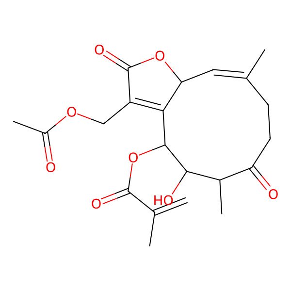 2D Structure of [(4R,5R,6S,10E,11aR)-3-(acetyloxymethyl)-5-hydroxy-6,10-dimethyl-2,7-dioxo-4,5,6,8,9,11a-hexahydrocyclodeca[b]furan-4-yl] 2-methylprop-2-enoate