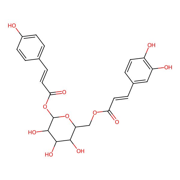 2D Structure of [6-[3-(3,4-Dihydroxyphenyl)prop-2-enoyloxymethyl]-3,4,5-trihydroxyoxan-2-yl] 3-(4-hydroxyphenyl)prop-2-enoate