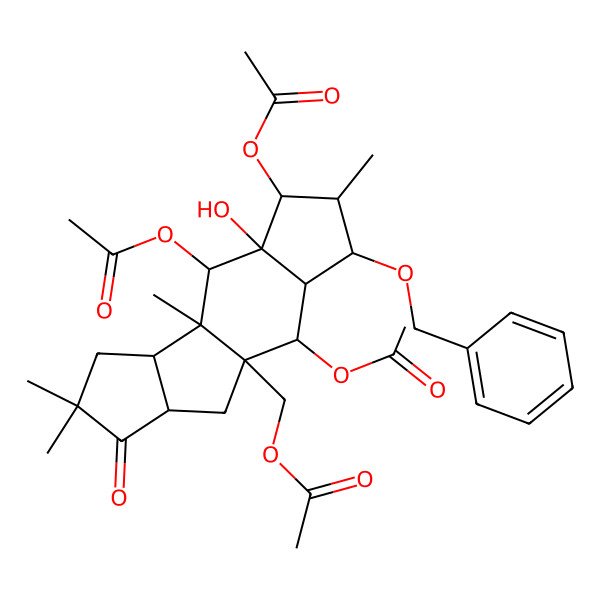 2D Structure of [(1R,2R,3R,4S,5R,6R,7S,8R,9S,10R,14R)-2,6,8-triacetyloxy-7-hydroxy-5,9,12,12-tetramethyl-13-oxo-4-phenylmethoxy-1-tetracyclo[7.6.0.03,7.010,14]pentadecanyl]methyl acetate