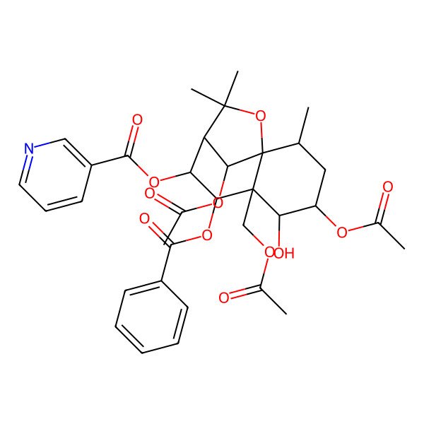 2D Structure of [4,12-Diacetyloxy-6-(acetyloxymethyl)-7-benzoyloxy-5-hydroxy-2,10,10-trimethyl-11-oxatricyclo[7.2.1.01,6]dodecan-8-yl] pyridine-3-carboxylate