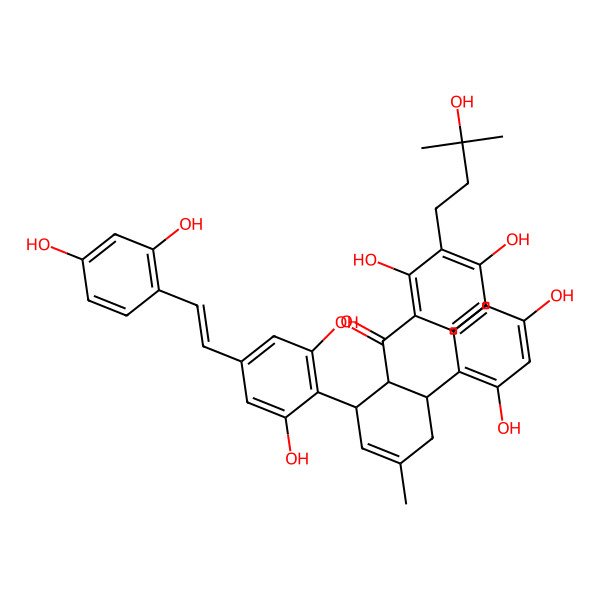 2D Structure of [2,4-Dihydroxy-3-(3-hydroxy-3-methylbutyl)phenyl]-[6-(2,4-dihydroxyphenyl)-2-[4-[2-(2,4-dihydroxyphenyl)ethenyl]-2,6-dihydroxyphenyl]-4-methylcyclohex-3-en-1-yl]methanone