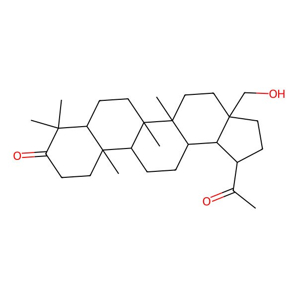 2D Structure of 1-acetyl-3a-(hydroxymethyl)-5a,5b,8,8,11a-pentamethyl-2,3,4,5,6,7,7a,10,11,11b,12,13,13a,13b-tetradecahydro-1H-cyclopenta[a]chrysen-9-one