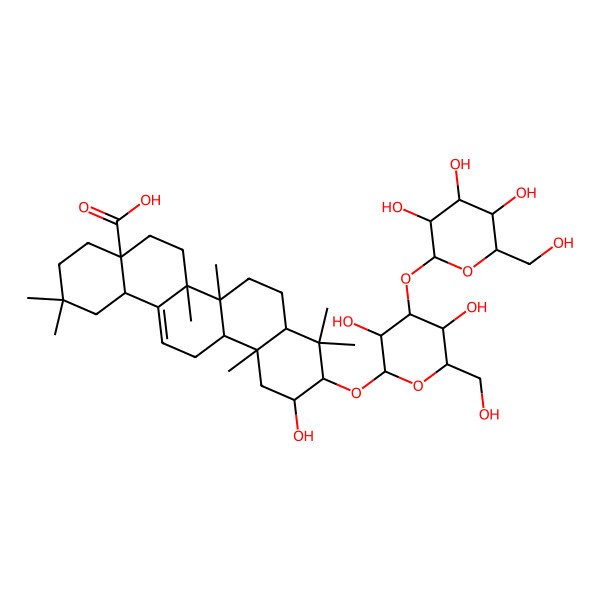 2D Structure of 10-[3,5-Dihydroxy-6-(hydroxymethyl)-4-[3,4,5-trihydroxy-6-(hydroxymethyl)oxan-2-yl]oxyoxan-2-yl]oxy-11-hydroxy-2,2,6a,6b,9,9,12a-heptamethyl-1,3,4,5,6,6a,7,8,8a,10,11,12,13,14b-tetradecahydropicene-4a-carboxylic acid