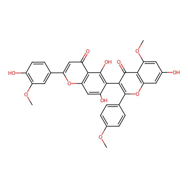 2D Structure of 3-[5,7-Dihydroxy-2-(4-hydroxy-3-methoxyphenyl)-4-oxochromen-6-yl]-7-hydroxy-5-methoxy-2-(4-methoxyphenyl)chromen-4-one