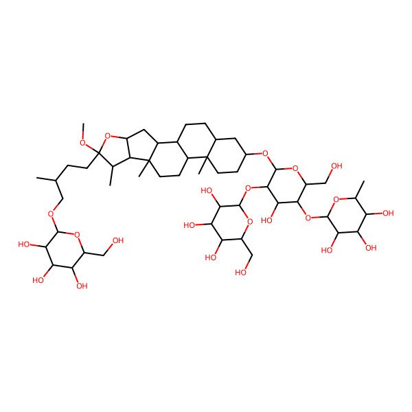 2D Structure of (2S,3R,4R,5R,6S)-2-[(2R,3S,4S,5R,6R)-4-hydroxy-2-(hydroxymethyl)-6-[[(1R,2S,4S,6R,7S,8R,9S,12S,13S,16S,18R)-6-methoxy-7,9,13-trimethyl-6-[(3S)-3-methyl-4-[(2S,3R,4S,5S,6R)-3,4,5-trihydroxy-6-(hydroxymethyl)oxan-2-yl]oxybutyl]-5-oxapentacyclo[10.8.0.02,9.04,8.013,18]icosan-16-yl]oxy]-5-[(2S,3R,4S,5S,6R)-3,4,5-trihydroxy-6-(hydroxymethyl)oxan-2-yl]oxyoxan-3-yl]oxy-6-methyloxane-3,4,5-triol