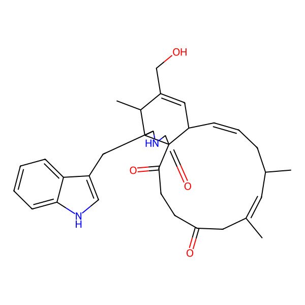 2D Structure of 15-(hydroxymethyl)-18-(1H-indol-3-ylmethyl)-7,9,16-trimethyl-19-azatricyclo[11.7.0.01,17]icosa-7,11,14-triene-2,5,20-trione