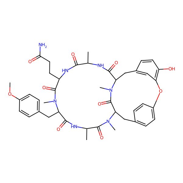 2D Structure of 3-[24-Hydroxy-10-[(4-methoxyphenyl)methyl]-4,9,13,15,29-pentamethyl-2,5,8,11,14,30-hexaoxo-22-oxa-3,6,9,12,15,29-hexazatetracyclo[14.12.2.218,21.123,27]tritriaconta-18,20,23,25,27(31),32-hexaen-7-yl]propanamide