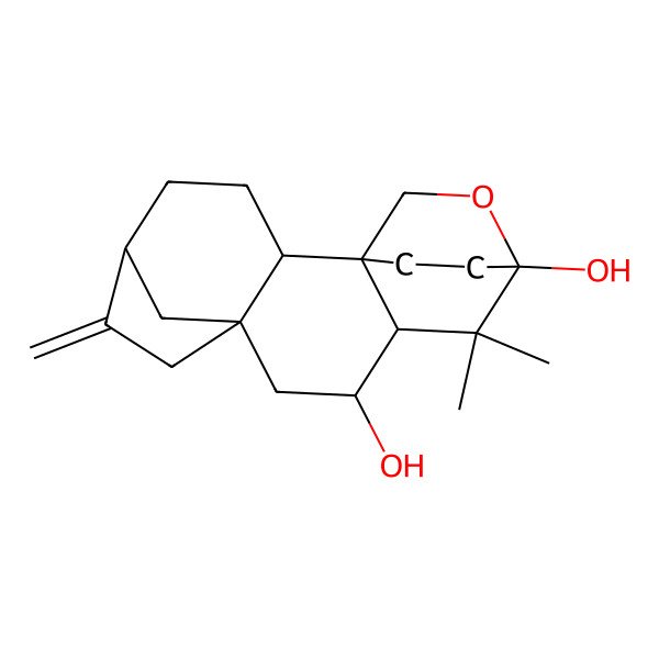 2D Structure of (1S,2R,5R,8S,10R,11R,13S)-12,12-dimethyl-6-methylidene-14-oxapentacyclo[11.2.2.15,8.01,11.02,8]octadecane-10,13-diol