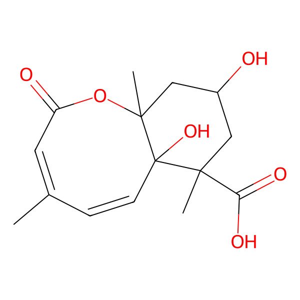 2D Structure of (3Z,5Z,6aR,7R,9R,10aS)-6a,9-dihydroxy-4,7,10a-trimethyl-2-oxo-9,10-dihydro-8H-1-benzoxocine-7-carboxylic acid