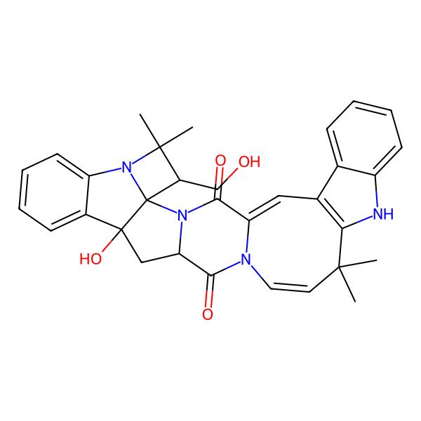 2D Structure of (1Z,4S,5R,14R,16R,19Z)-14-hydroxy-5-(hydroxymethyl)-6,6,21,21-tetramethyl-3,7,18,23-tetrazaoctacyclo[16.13.0.03,16.04,7.04,14.08,13.022,30.024,29]hentriaconta-1(31),8,10,12,19,22(30),24,26,28-nonaene-2,17-dione