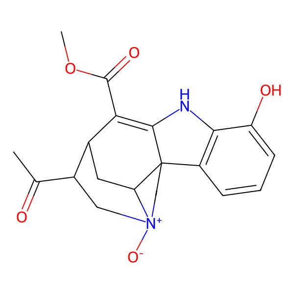 2D Structure of methyl (1S,11R,12R,17R)-12-acetyl-6-hydroxy-14-oxido-8-aza-14-azoniapentacyclo[9.5.2.01,9.02,7.014,17]octadeca-2(7),3,5,9-tetraene-10-carboxylate