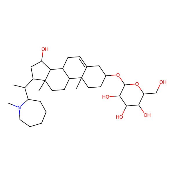 2D Structure of (2R,3R,4S,5S,6R)-2-[[(3S,8R,9S,10R,13R,14S,15R,17R)-15-hydroxy-10,13-dimethyl-17-[1-(1-methylazepan-2-yl)ethyl]-2,3,4,7,8,9,11,12,14,15,16,17-dodecahydro-1H-cyclopenta[a]phenanthren-3-yl]oxy]-6-(hydroxymethyl)oxane-3,4,5-triol