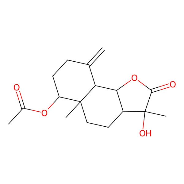 2D Structure of (3-Hydroxy-3,5a-dimethyl-9-methylidene-2-oxo-3a,4,5,6,7,8,9a,9b-octahydrobenzo[g][1]benzofuran-6-yl) acetate