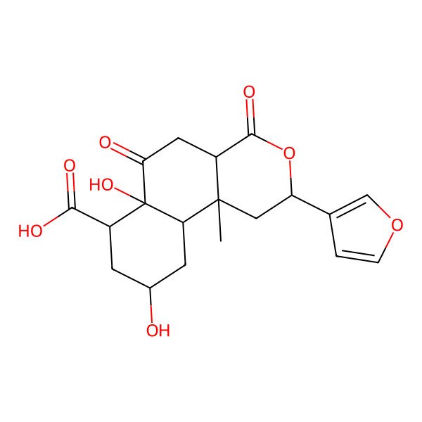 2D Structure of (4aR,6aR,10aS,10bS)-2-(furan-3-yl)-6a,9-dihydroxy-10b-methyl-4,6-dioxo-2,4a,5,7,8,9,10,10a-octahydro-1H-benzo[f]isochromene-7-carboxylic acid