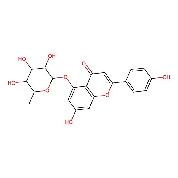 2D Structure of 7-hydroxy-2-(4-hydroxyphenyl)-5-[(2S,3R,4R,5R,6S)-3,4,5-trihydroxy-6-methyloxan-2-yl]oxychromen-4-one